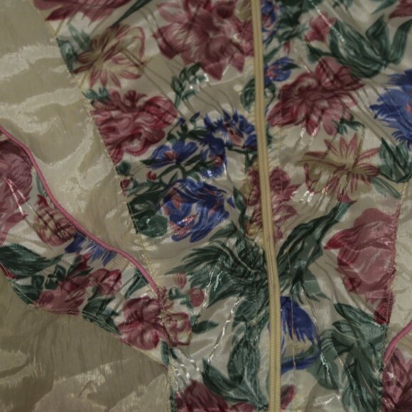 VTG 90s Active Stuff Track Jacket Windbreaker Floral Zip Size Medium Ivory Multi - Picture 2 of 7